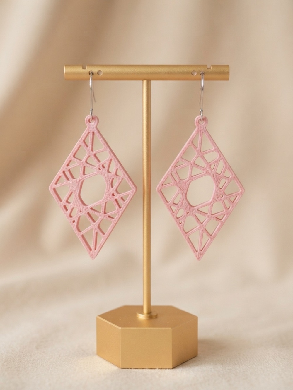 Handcrafted Pink Geometric Drop Earrings - Brand